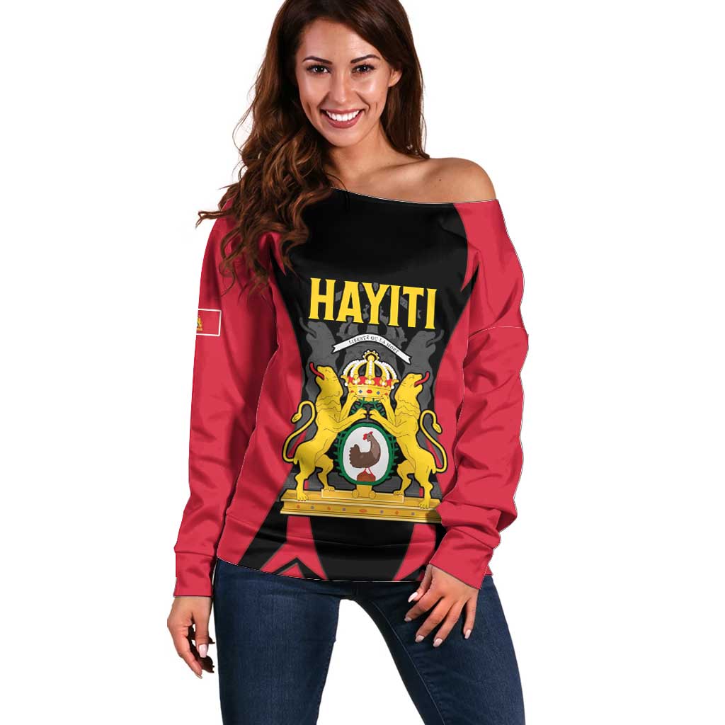 Personalised Empire dHayiti 1804–1806 Off Shoulder Sweater Coat Of Arms Flag Style