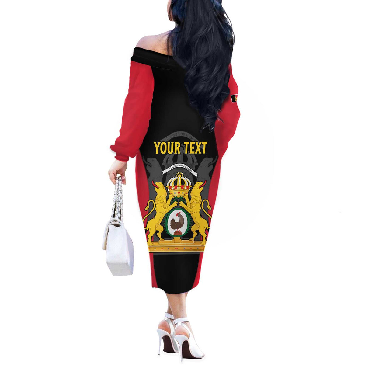 Personalised Empire dHayiti 1804–1806 Off The Shoulder Long Sleeve Dress Coat Of Arms Flag Style