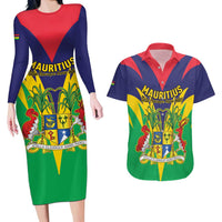 Personalised Mauritius Couples Matching Long Sleeve Bodycon Dress and Hawaiian Shirt Stella Clavisque Maris Indici