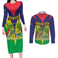 Personalised Mauritius Couples Matching Long Sleeve Bodycon Dress and Long Sleeve Button Shirt Stella Clavisque Maris Indici