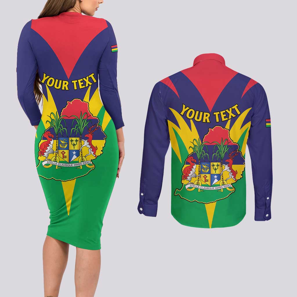 Personalised Mauritius Couples Matching Long Sleeve Bodycon Dress and Long Sleeve Button Shirt Stella Clavisque Maris Indici
