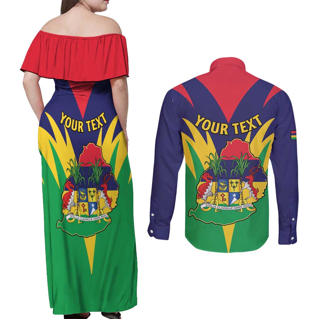 Personalised Mauritius Couples Matching Off Shoulder Maxi Dress and Long Sleeve Button Shirt Stella Clavisque Maris Indici