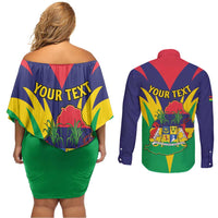Personalised Mauritius Couples Matching Off Shoulder Short Dress and Long Sleeve Button Shirt Stella Clavisque Maris Indici