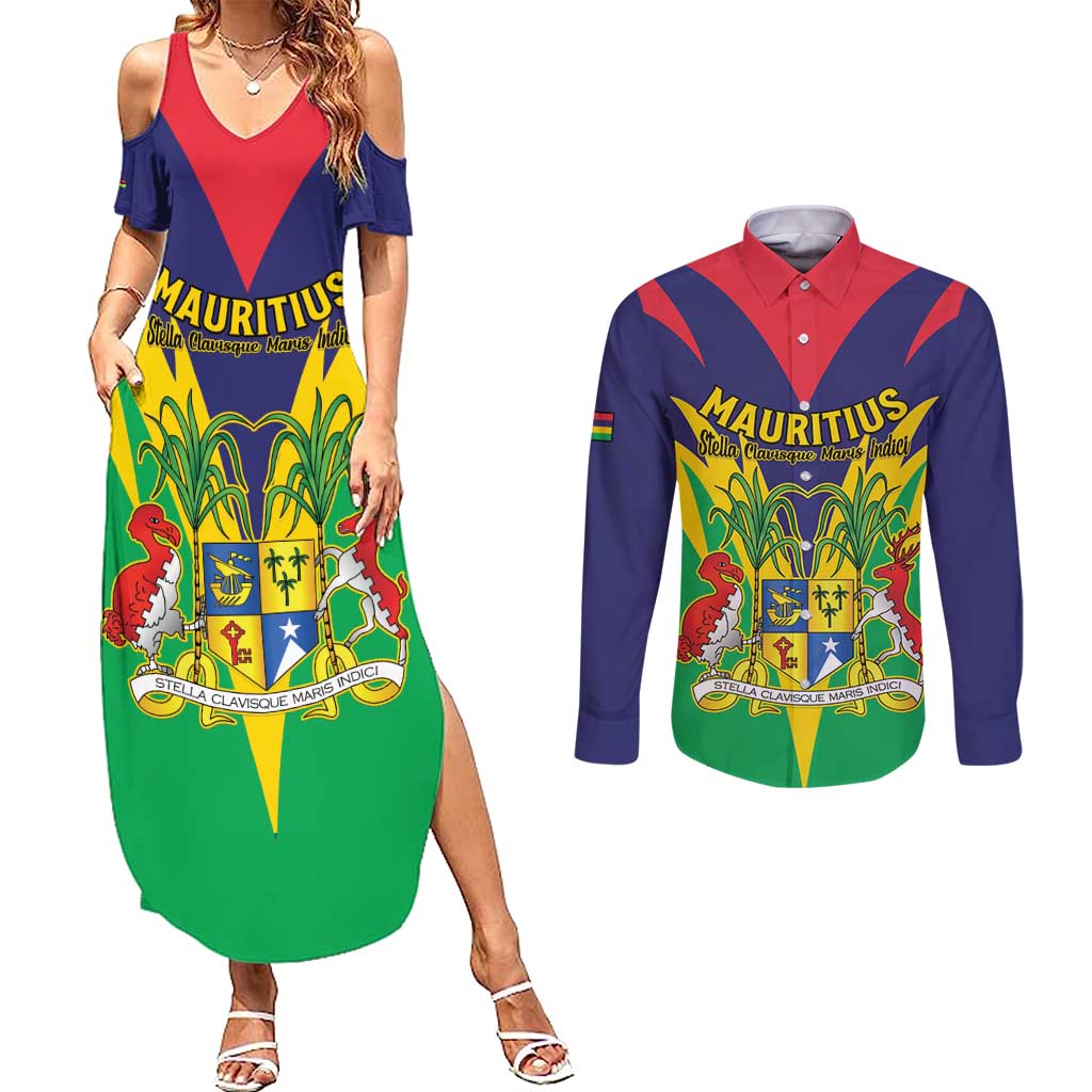Personalised Mauritius Couples Matching Summer Maxi Dress and Long Sleeve Button Shirt Stella Clavisque Maris Indici