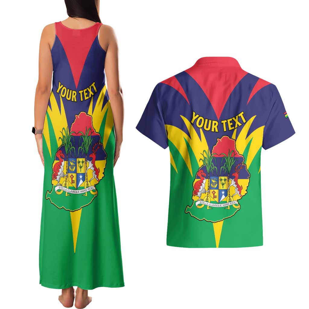 Personalised Mauritius Couples Matching Tank Maxi Dress and Hawaiian Shirt Stella Clavisque Maris Indici
