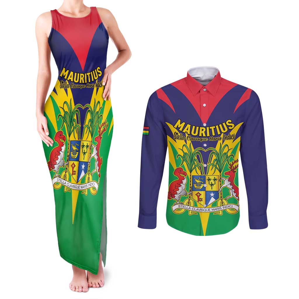 Personalised Mauritius Couples Matching Tank Maxi Dress and Long Sleeve Button Shirt Stella Clavisque Maris Indici