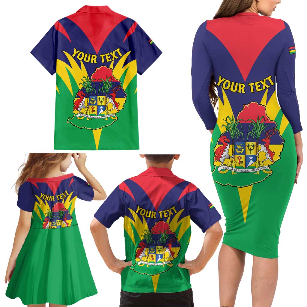 Personalised Mauritius Family Matching Long Sleeve Bodycon Dress and Hawaiian Shirt Stella Clavisque Maris Indici