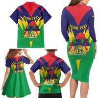 Personalised Mauritius Family Matching Long Sleeve Bodycon Dress and Hawaiian Shirt Stella Clavisque Maris Indici