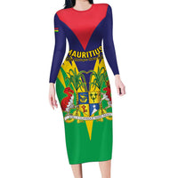 Personalised Mauritius Family Matching Long Sleeve Bodycon Dress and Hawaiian Shirt Stella Clavisque Maris Indici
