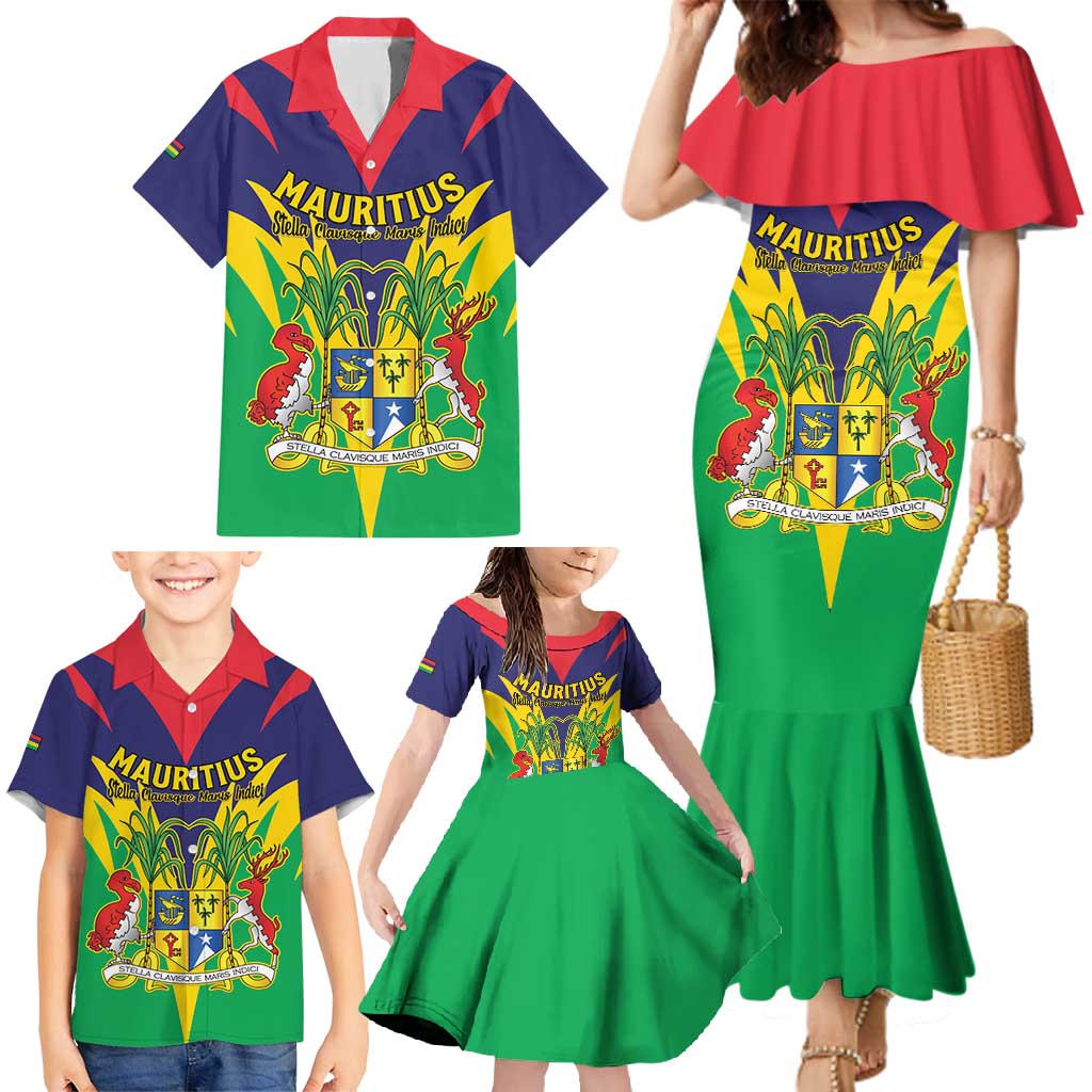 Personalised Mauritius Family Matching Mermaid Dress and Hawaiian Shirt Stella Clavisque Maris Indici