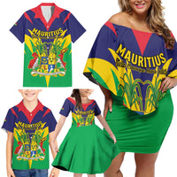 Personalised Mauritius Family Matching Off Shoulder Short Dress and Hawaiian Shirt Stella Clavisque Maris Indici