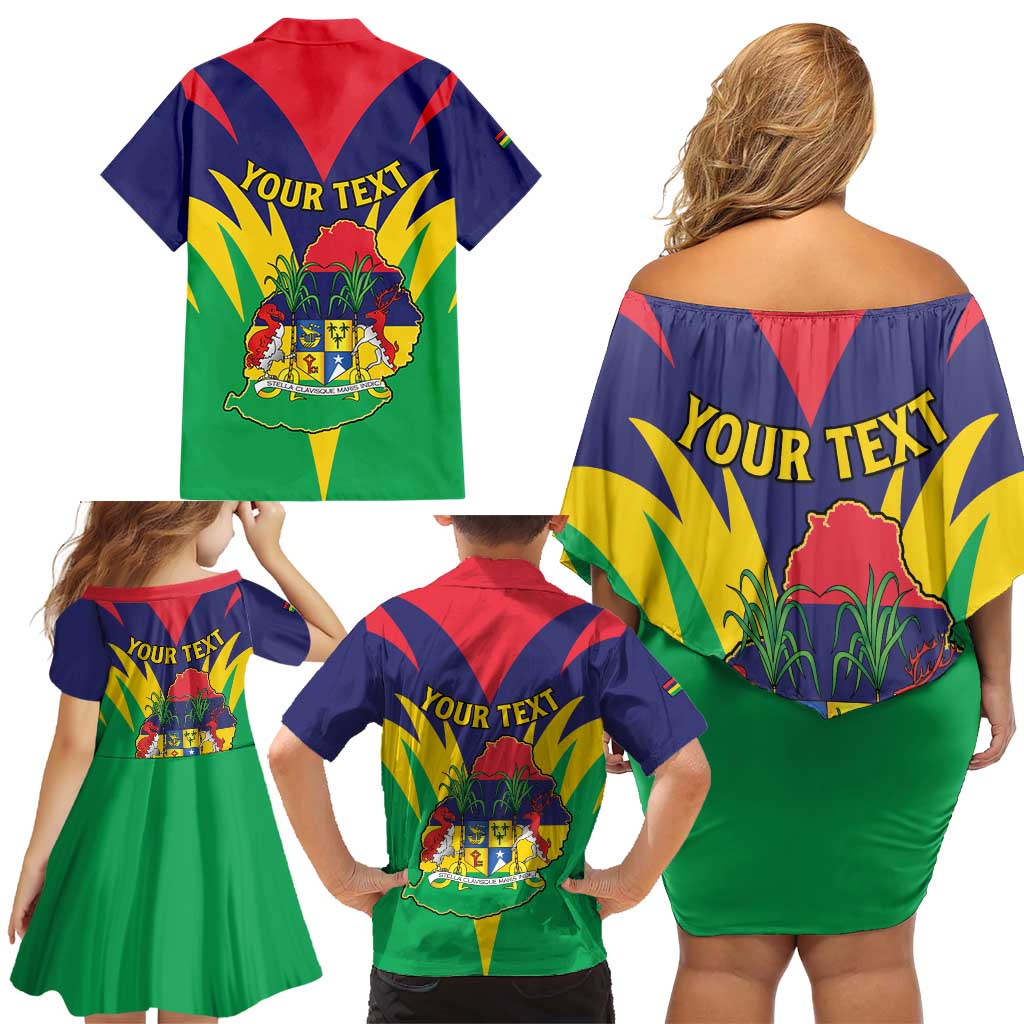 Personalised Mauritius Family Matching Off Shoulder Short Dress and Hawaiian Shirt Stella Clavisque Maris Indici