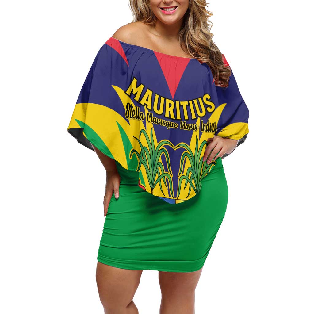 Personalised Mauritius Family Matching Off Shoulder Short Dress and Hawaiian Shirt Stella Clavisque Maris Indici