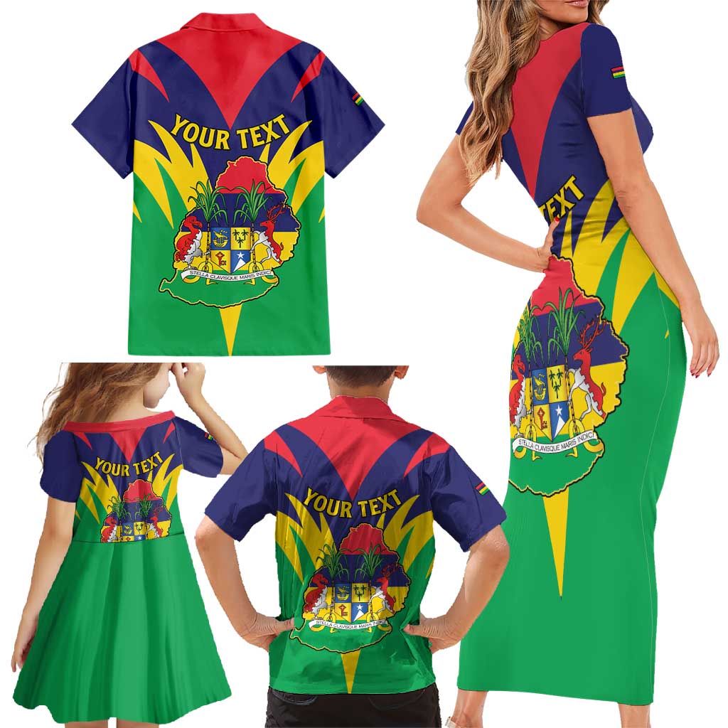 Personalised Mauritius Family Matching Short Sleeve Bodycon Dress and Hawaiian Shirt Stella Clavisque Maris Indici