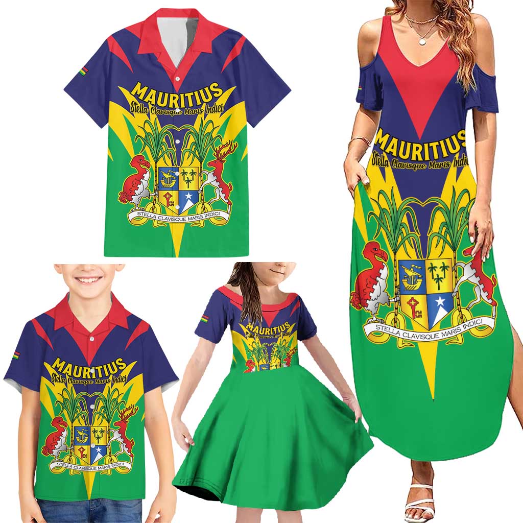 Personalised Mauritius Family Matching Summer Maxi Dress and Hawaiian Shirt Stella Clavisque Maris Indici