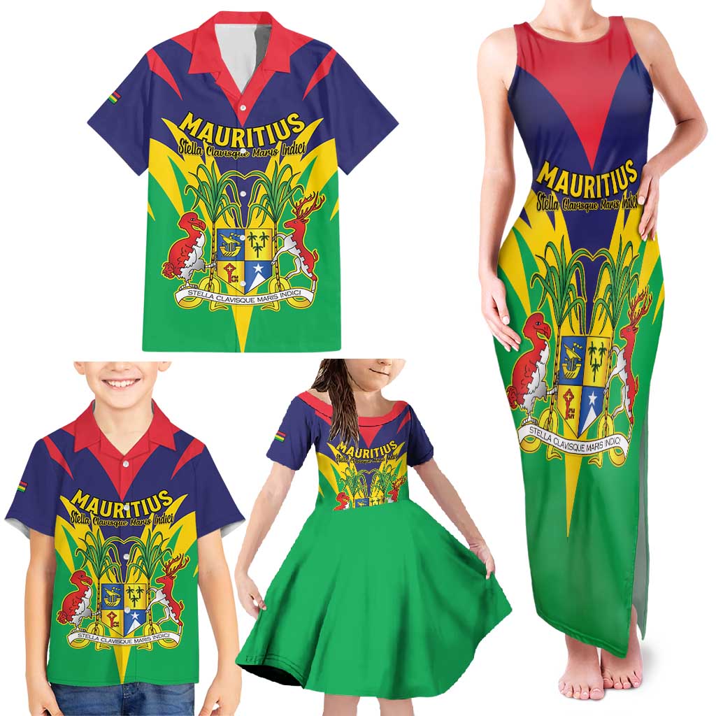 Personalised Mauritius Family Matching Tank Maxi Dress and Hawaiian Shirt Stella Clavisque Maris Indici