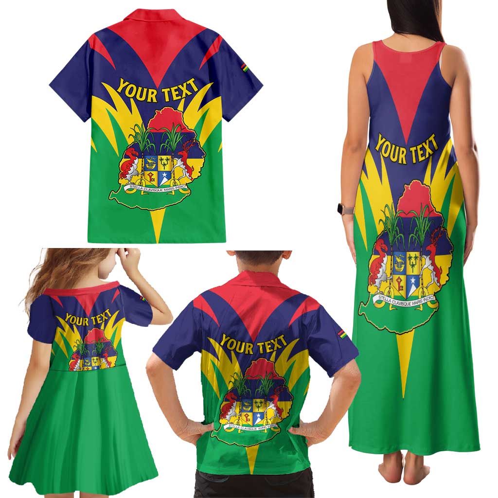 Personalised Mauritius Family Matching Tank Maxi Dress and Hawaiian Shirt Stella Clavisque Maris Indici