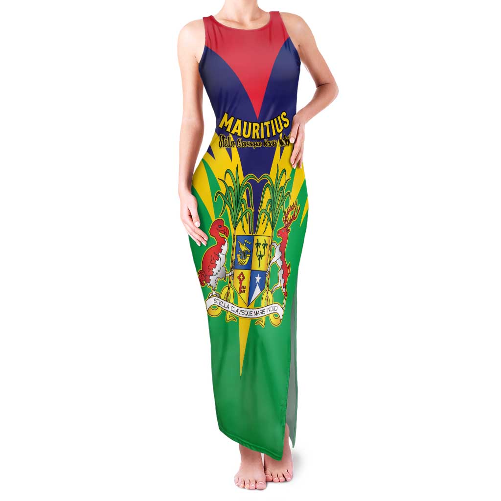 Personalised Mauritius Family Matching Tank Maxi Dress and Hawaiian Shirt Stella Clavisque Maris Indici