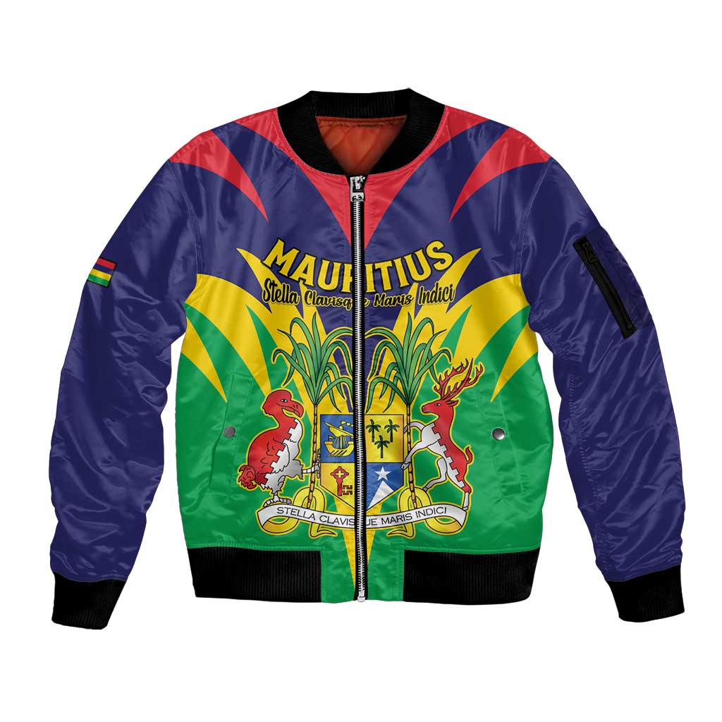 Personalised Mauritius Sleeve Zip Bomber Jacket Stella Clavisque Maris Indici