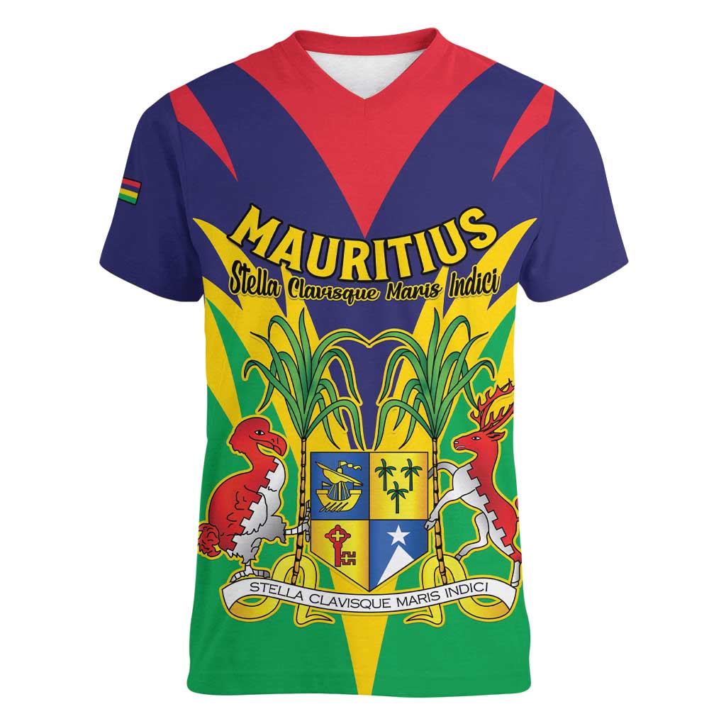 Personalised Mauritius Women V-Neck T-Shirt Stella Clavisque Maris Indici