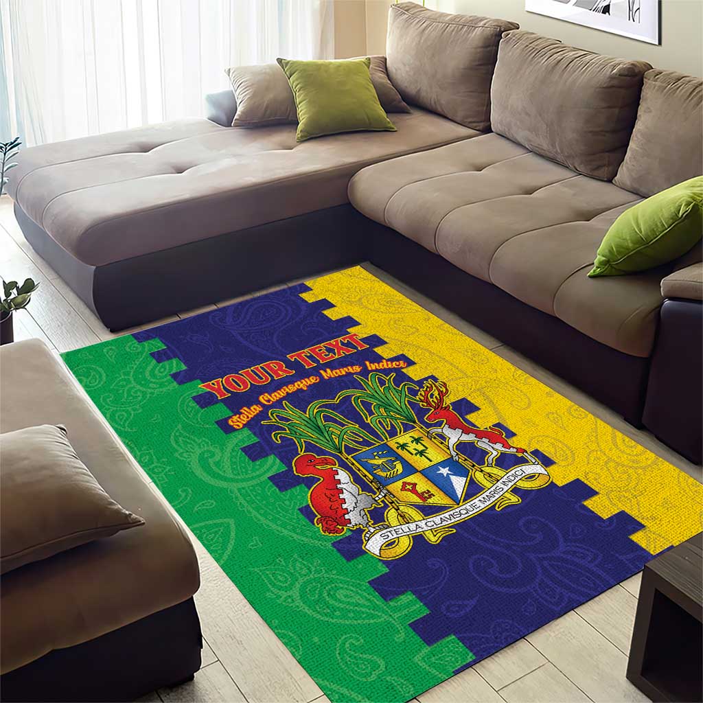 Personalised Mauritius Area Rug Coat Of Arms Mix Paisley Pattern