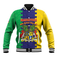 Personalised Mauritius Baseball Jacket Coat Of Arms Mix Paisley Pattern