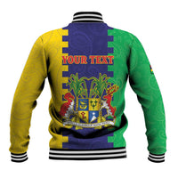 Personalised Mauritius Baseball Jacket Coat Of Arms Mix Paisley Pattern