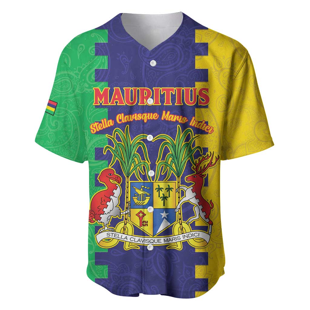 Personalised Mauritius Baseball Jersey Coat Of Arms Mix Paisley Pattern