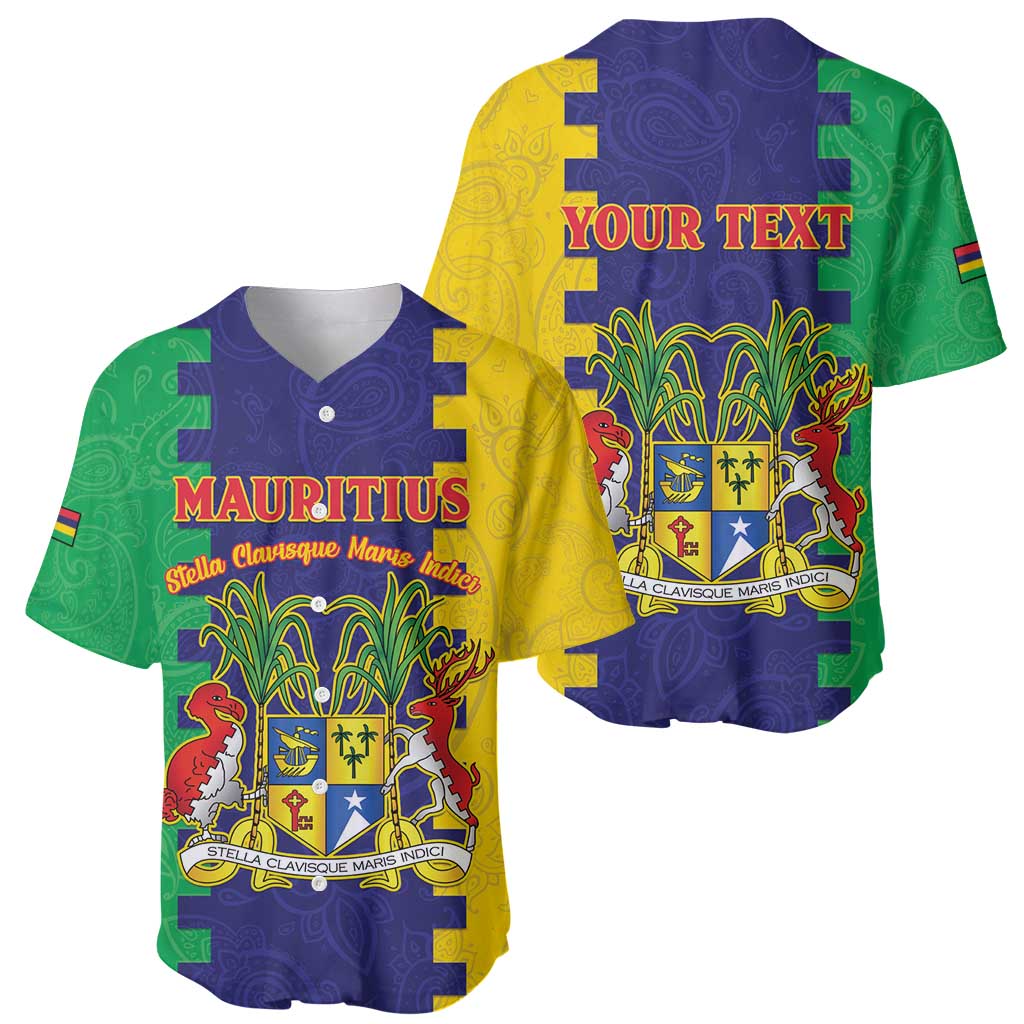 Personalised Mauritius Baseball Jersey Coat Of Arms Mix Paisley Pattern
