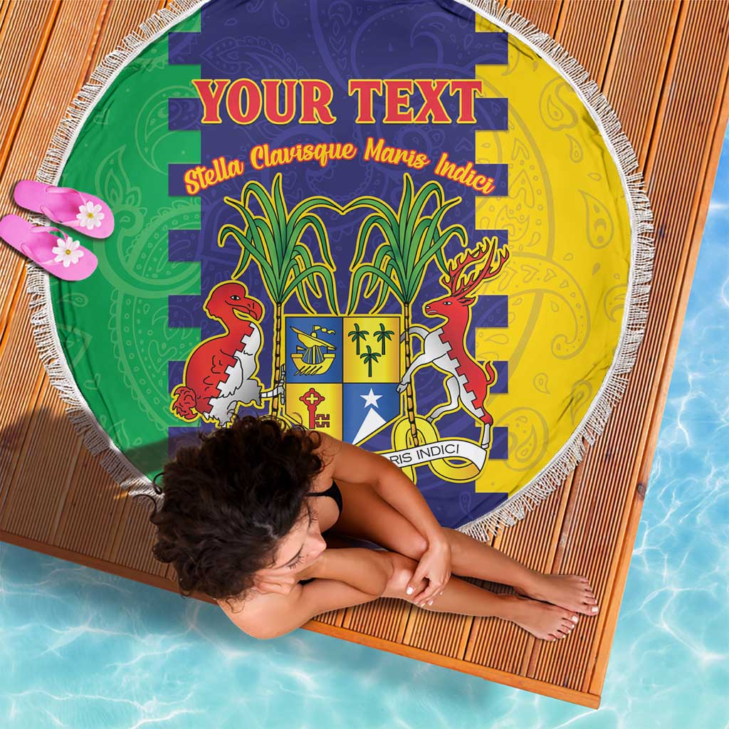 Personalised Mauritius Beach Blanket Coat Of Arms Mix Paisley Pattern