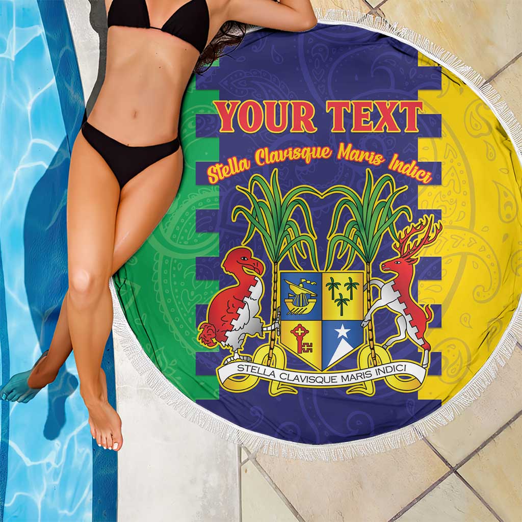 Personalised Mauritius Beach Blanket Coat Of Arms Mix Paisley Pattern