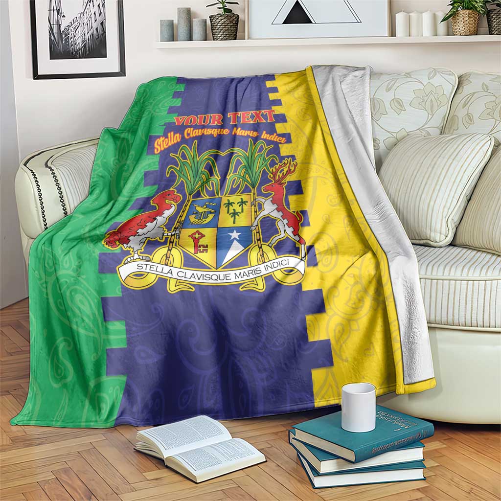 Personalised Mauritius Blanket Coat Of Arms Mix Paisley Pattern