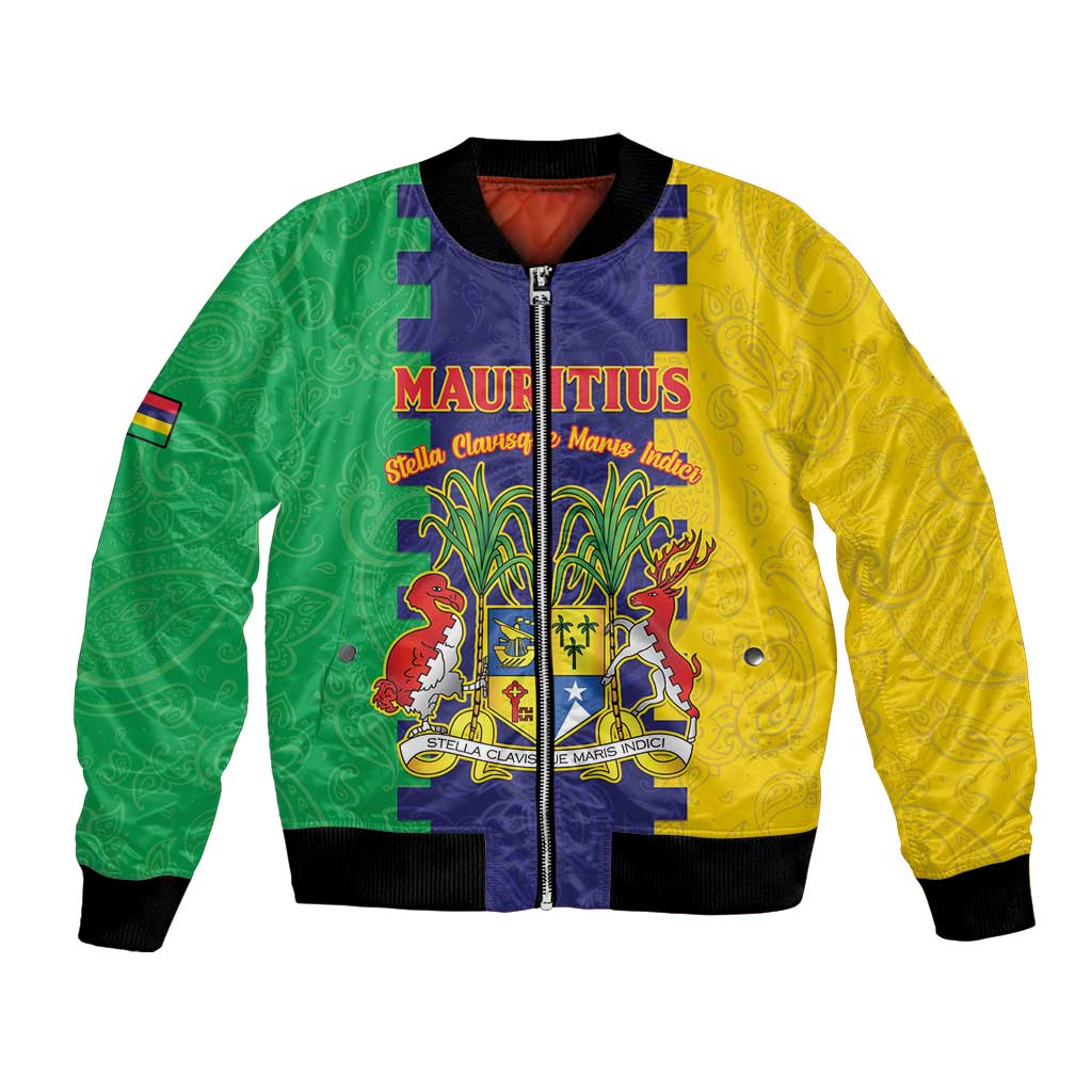 Personalised Mauritius Bomber Jacket Coat Of Arms Mix Paisley Pattern