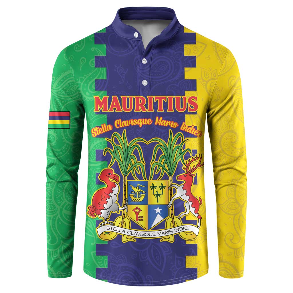 Personalised Mauritius Button Sweatshirt Coat Of Arms Mix Paisley Pattern