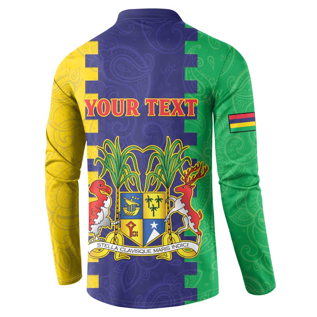 Personalised Mauritius Button Sweatshirt Coat Of Arms Mix Paisley Pattern