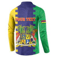 Personalised Mauritius Button Sweatshirt Coat Of Arms Mix Paisley Pattern