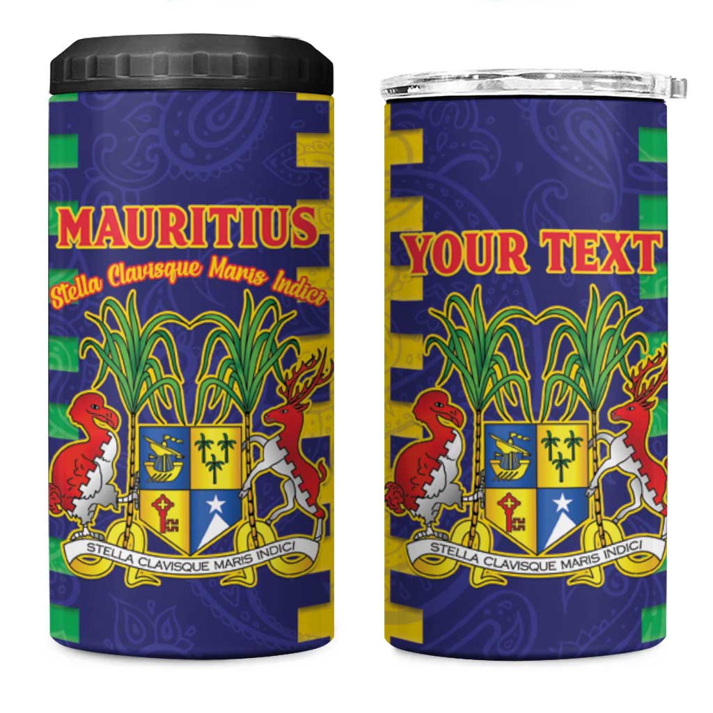 Personalised Mauritius 4 in 1 Can Cooler Tumbler Coat Of Arms Mix Paisley Pattern