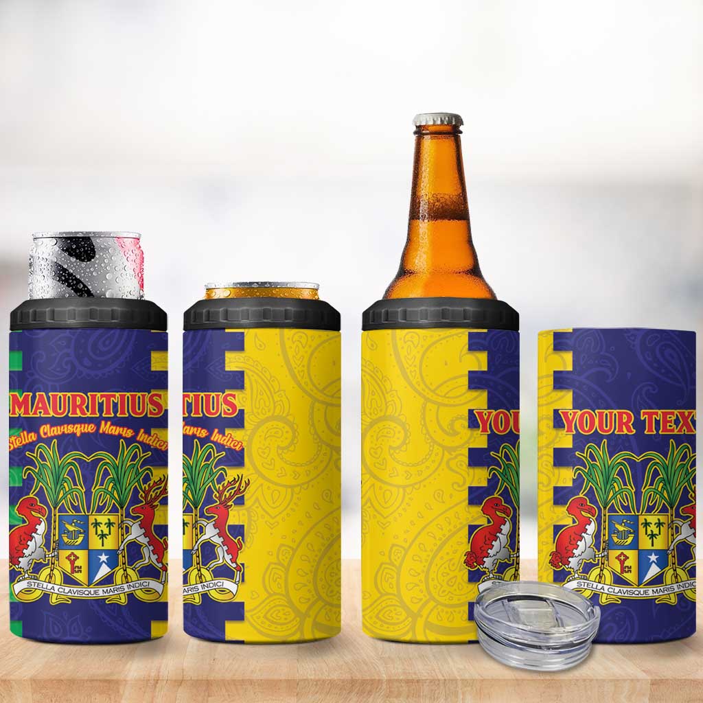 Personalised Mauritius 4 in 1 Can Cooler Tumbler Coat Of Arms Mix Paisley Pattern