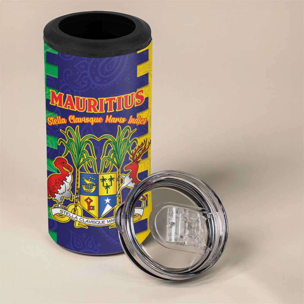 Personalised Mauritius 4 in 1 Can Cooler Tumbler Coat Of Arms Mix Paisley Pattern