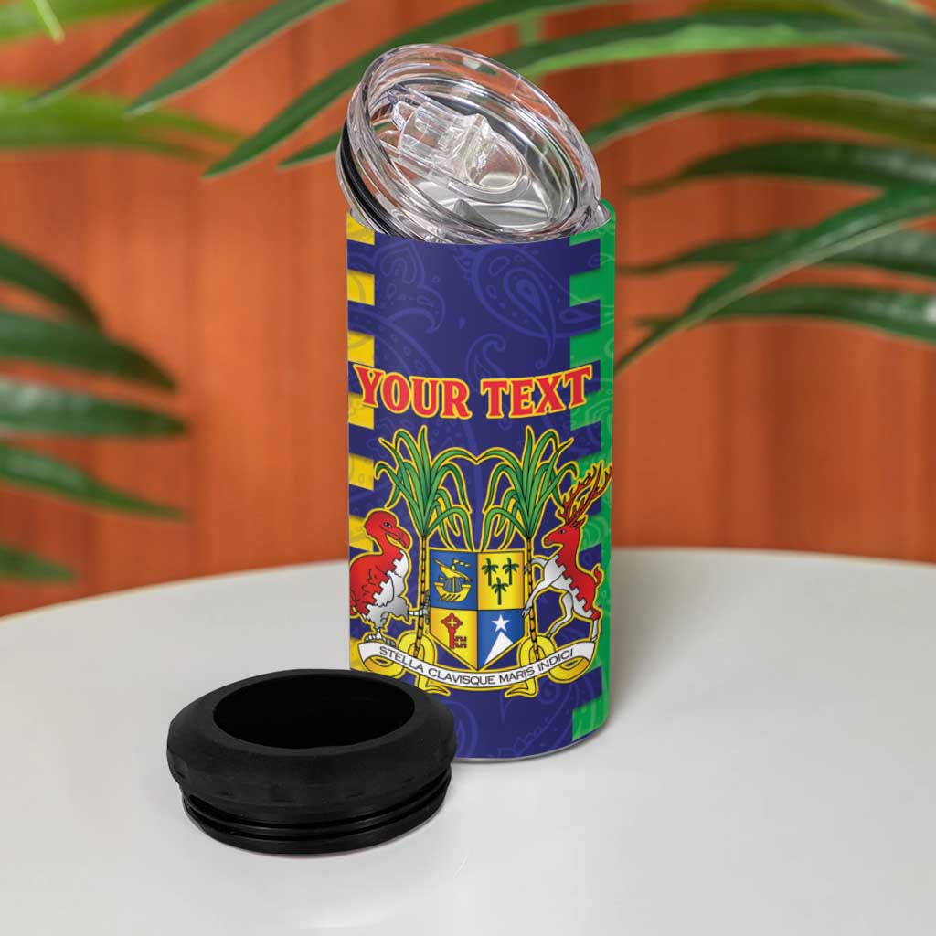 Personalised Mauritius 4 in 1 Can Cooler Tumbler Coat Of Arms Mix Paisley Pattern