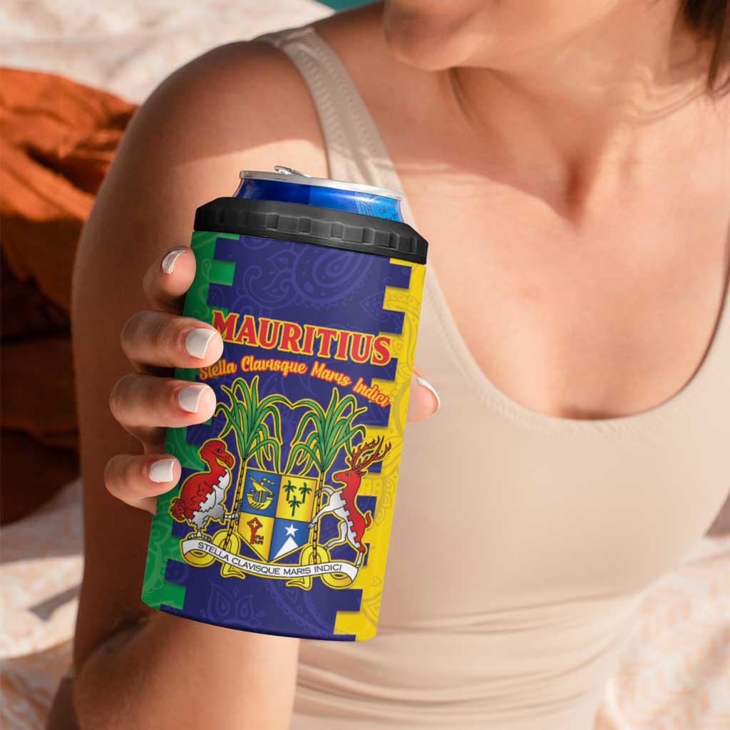Personalised Mauritius 4 in 1 Can Cooler Tumbler Coat Of Arms Mix Paisley Pattern