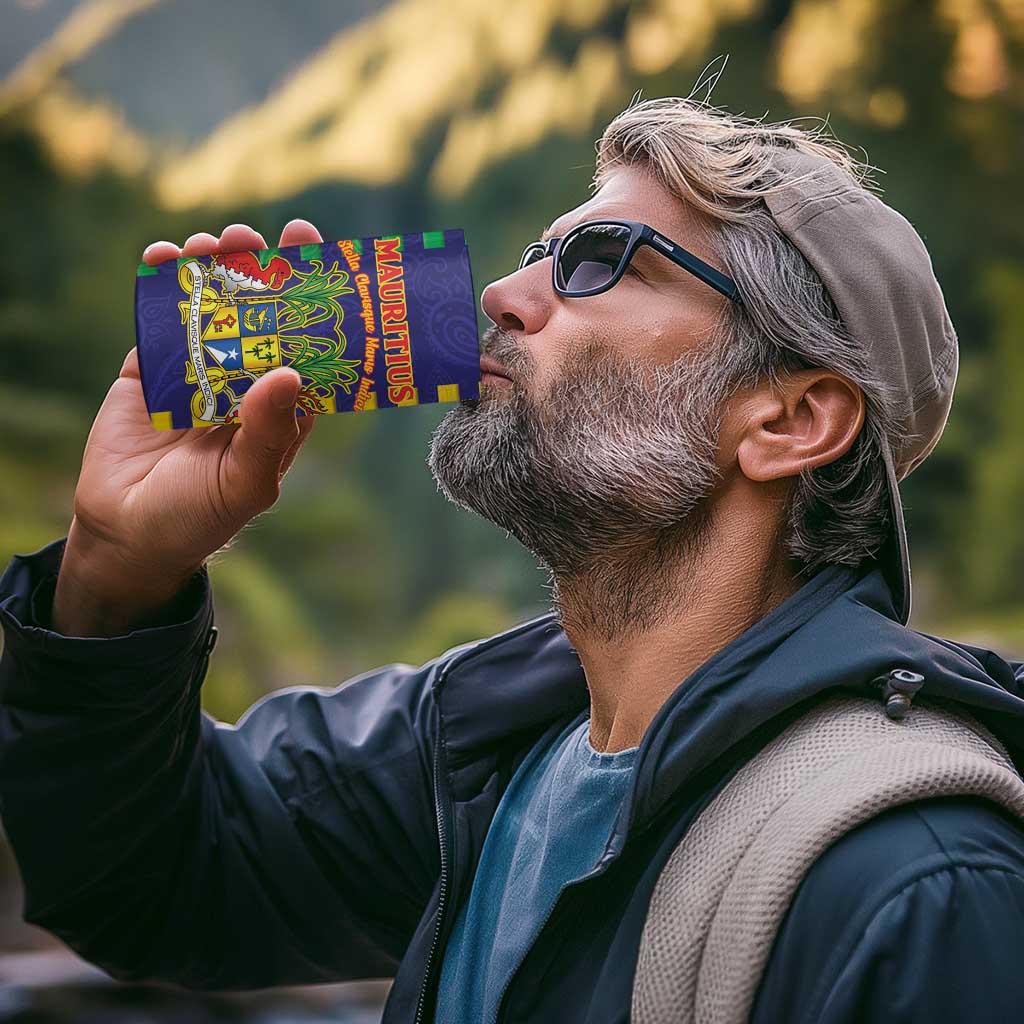 Personalised Mauritius 4 in 1 Can Cooler Tumbler Coat Of Arms Mix Paisley Pattern