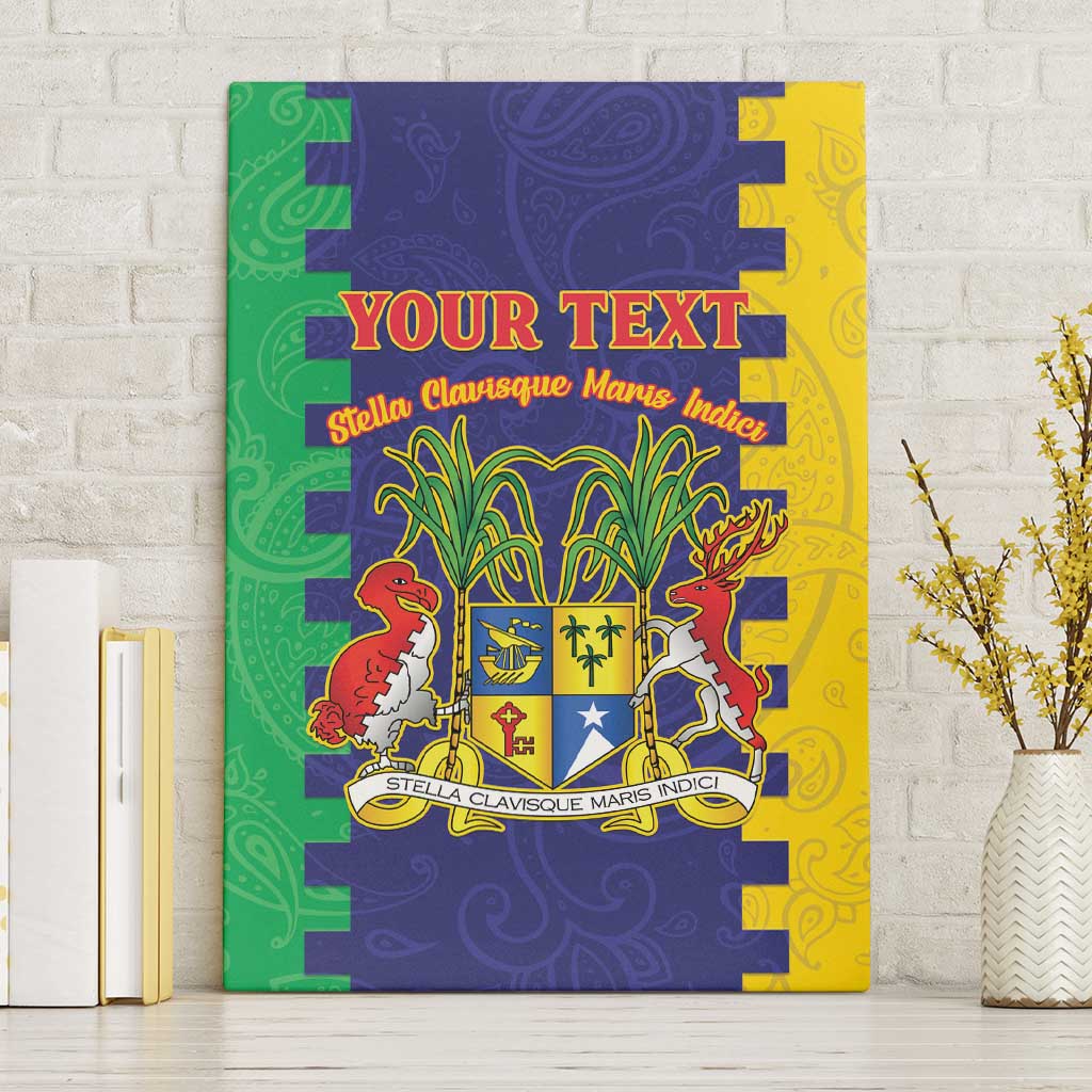 Personalised Mauritius Canvas Wall Art Coat Of Arms Mix Paisley Pattern