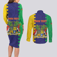 Personalised Mauritius Couples Matching Long Sleeve Bodycon Dress and Long Sleeve Button Shirt Coat Of Arms Mix Paisley Pattern