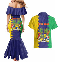 Personalised Mauritius Couples Matching Mermaid Dress and Hawaiian Shirt Coat Of Arms Mix Paisley Pattern