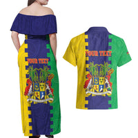 Personalised Mauritius Couples Matching Off Shoulder Maxi Dress and Hawaiian Shirt Coat Of Arms Mix Paisley Pattern