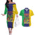 Personalised Mauritius Couples Matching Off The Shoulder Long Sleeve Dress and Hawaiian Shirt Coat Of Arms Mix Paisley Pattern