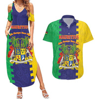 Personalised Mauritius Couples Matching Summer Maxi Dress and Hawaiian Shirt Coat Of Arms Mix Paisley Pattern