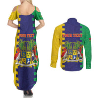 Personalised Mauritius Couples Matching Summer Maxi Dress and Long Sleeve Button Shirt Coat Of Arms Mix Paisley Pattern