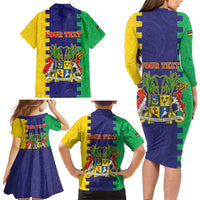 Personalised Mauritius Family Matching Long Sleeve Bodycon Dress and Hawaiian Shirt Coat Of Arms Mix Paisley Pattern
